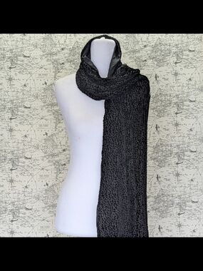 Valerie Stevens Black Leopard Print Burnout Silk Velvet Scarf